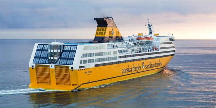 Corsica Ferries to seek optimal sustainability with Wärtsilä’s Decarbonisation Modelling service, MTB Events, image shows yellow and white Corsica ferry on the water