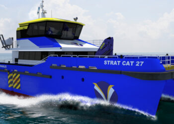 Strategic Marine’s StratCat 27 (SC27) grows in popularity with new order from France, MTB Events, Image shows A blue crew vessel on the seas