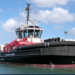 The HaiSea Wamis, the worlds first fully electric tugboat, has arrived, MTB Events, Image shows the HaiSea Wamis tugboa at Fort de France on June 8th 2023. The boat is coloured red, white and black