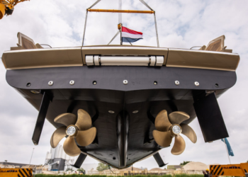 New images of the Van Der Valk Pilot as it hits the water, MTB events, Image shows rear of the Pilot as it is being hauled into the water by two yellow cranes