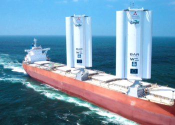 Ground breaking wind propulsion technology, WindWings, has set sail, MTB Events. Image shows the Pyxis Ocean sailing with the WindWings