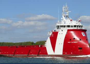 Golden Energy Offshore has entered into a MoA with Vroon for the acquisition of 4 PSVs and 1 SSV, MTB Events, photo shows Vos Patriot PSV built by Vroon. The vessel is red coloured with a white horizontal stripe