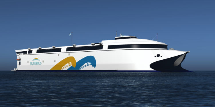Wärtsilä to power the world's largest battery powered ship, MTB Events. Image shows The vessel (illustrated - © Incat Tasmania Pty Ltd.) is a new ferry being built by Incat Tasmania and will be the largest ever vessel of its type.