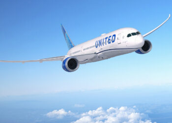United Airlines positions themselves to become the world's largest 787 operator, MTB Events. Image shows a 787 aircraft with United Airlines branding, flying in a blue sky