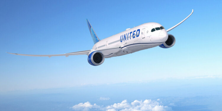 United Airlines positions themselves to become the world's largest 787 operator, MTB Events. Image shows a 787 aircraft with United Airlines branding, flying in a blue sky
