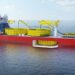 Record breaking cable laying vessel, Fleeming Jenkin, ordered by Jan De Nul, MTB Events. Image shows a side on picture of Fleeming Jenkin, a cable laying vessel