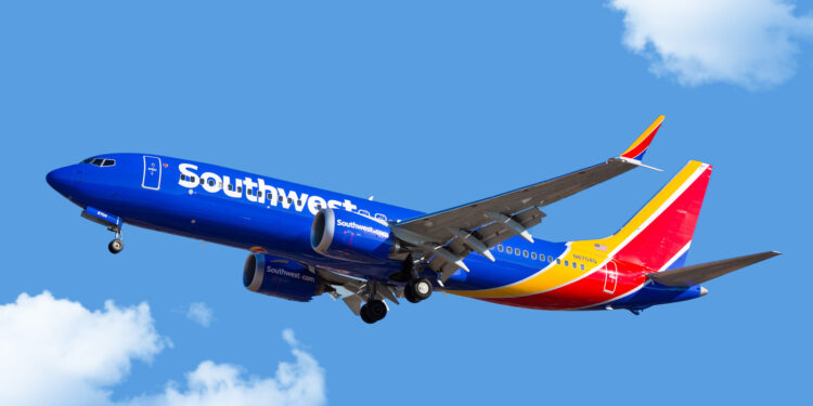 World's largest low-cost carrier, Southwest Airlines, orders 108 Boeing 737 MAX jets, MTB Events. Image shows a southwest airline plane flying