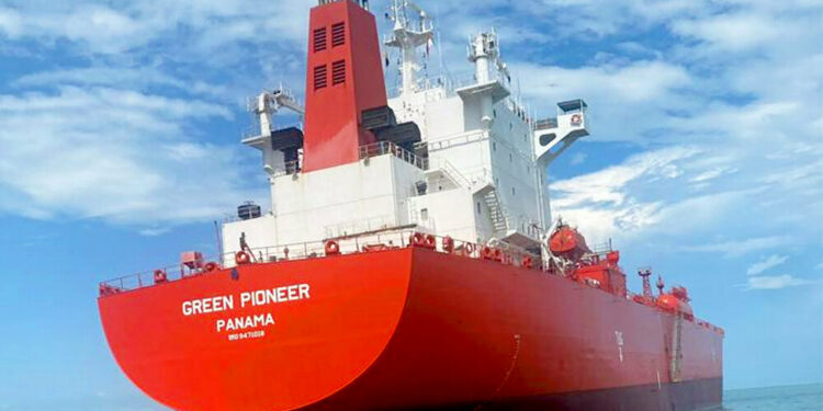 MOL and Yara sign time charter contract for Ammonia Carrier, MTB Events. Image shows the Green Pioneer vessel on the sea