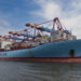 Maersk & Flying Tiger Copenhagen partner to reduce greenhouse gases, MTB Events. Image shows Elly Maersk cargo vessel in Hamburg
