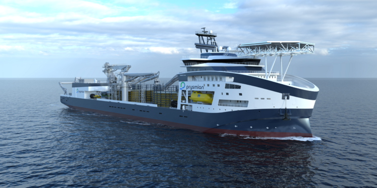 VARD secure contract for Cable Laying Vessel for Prysmian Group, MTB Events. Image shows a concept of the cable laying vessel on the seas