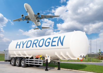 UK Civil Aviation Authority announces first companies for Hydrogen Challenge, MTB Events. Image shows a larger tanker with the word 'HYDROGEN' printed on the side. A plane is also coming into land.