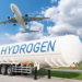 UK Civil Aviation Authority announces first companies for Hydrogen Challenge, MTB Events. Image shows a larger tanker with the word 'HYDROGEN' printed on the side. A plane is also coming into land.