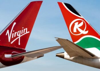 New codeshare partnership announced between Virgin & Kenya, MTB Events. Image shows the tail of a Virgin Atlantic aircraft and a Kenya Airways aircraft