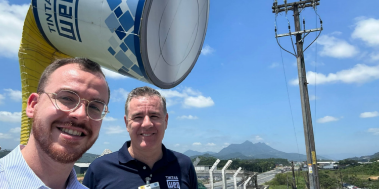 WEG partners with GIT to grow international markets in latest marine coatings collaboration, MTB Events. Image shows WEG and GIT technical leaders meeting at WEG offices, Santa Catarina, Brazil