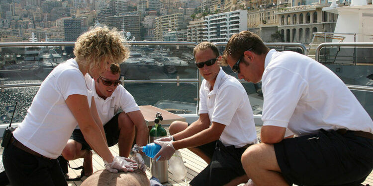 Partnership between MedAire & Red Square Medical to expand onboard training, MTB Events. Image shows the training being conducted by MedAire