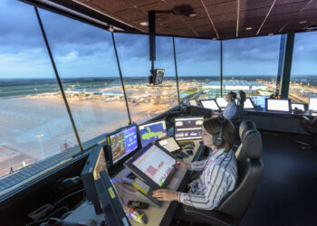 UK air traffic services provider, NATS, appoints new non-executive Chair, MTB Events. Image shows air traffic control tower at Stansted Airport