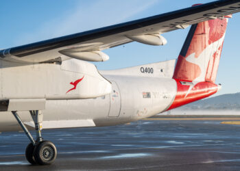 Qantas invests in DeHavilland Dash 8 fleet, MTB Events. Image shows the tail end of a Qantas Q400