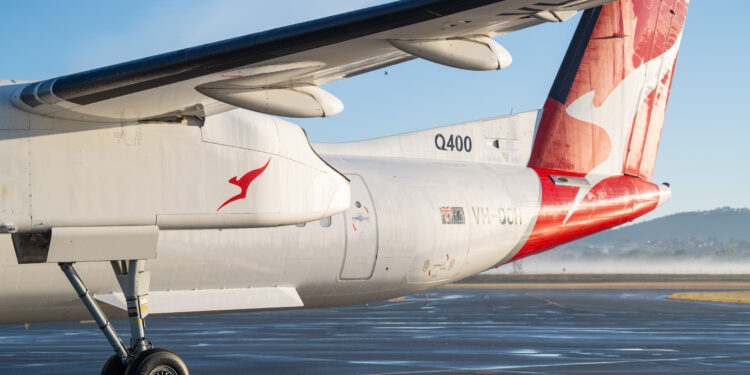 Qantas invests in DeHavilland Dash 8 fleet, MTB Events. Image shows the tail end of a Qantas Q400