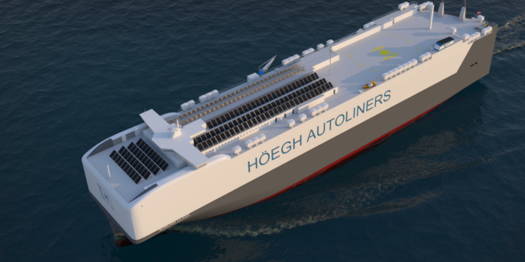Höegh Autoliners secures significant Enova funding for four ammonia-powered Aurora vessels, MTB Events. Image shows an artist creation of the Autoliner