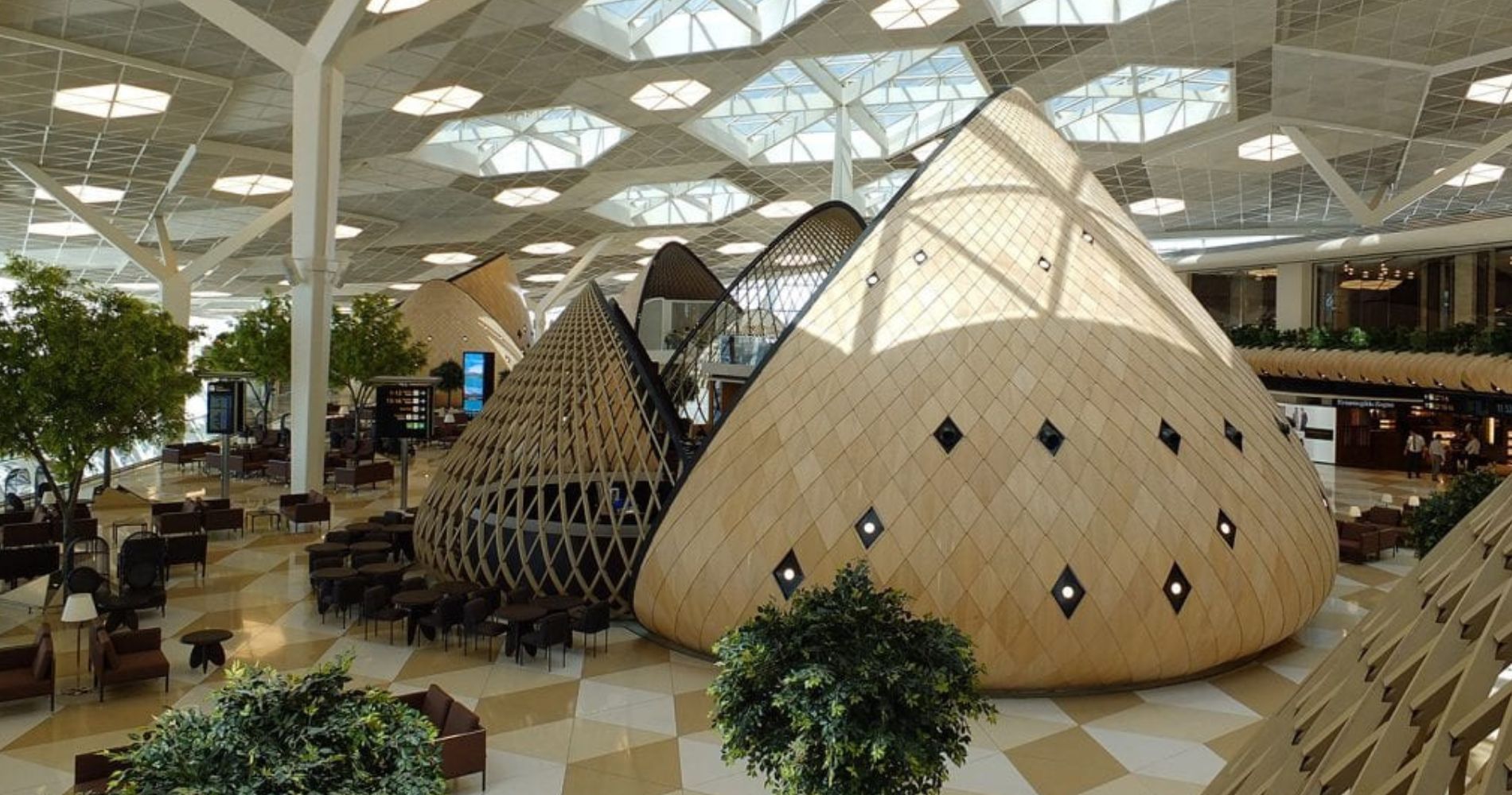 8 of the most beautiful airports in the world, MTB Events. Image shows the Salam Lounges within Heydar Aliyev Airport, Baku, Azerbaijan.