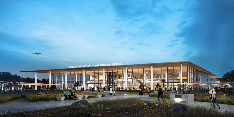 First international airline secured for new Sydney Airport, MTB Events. Image shows an illustration of the future airport
