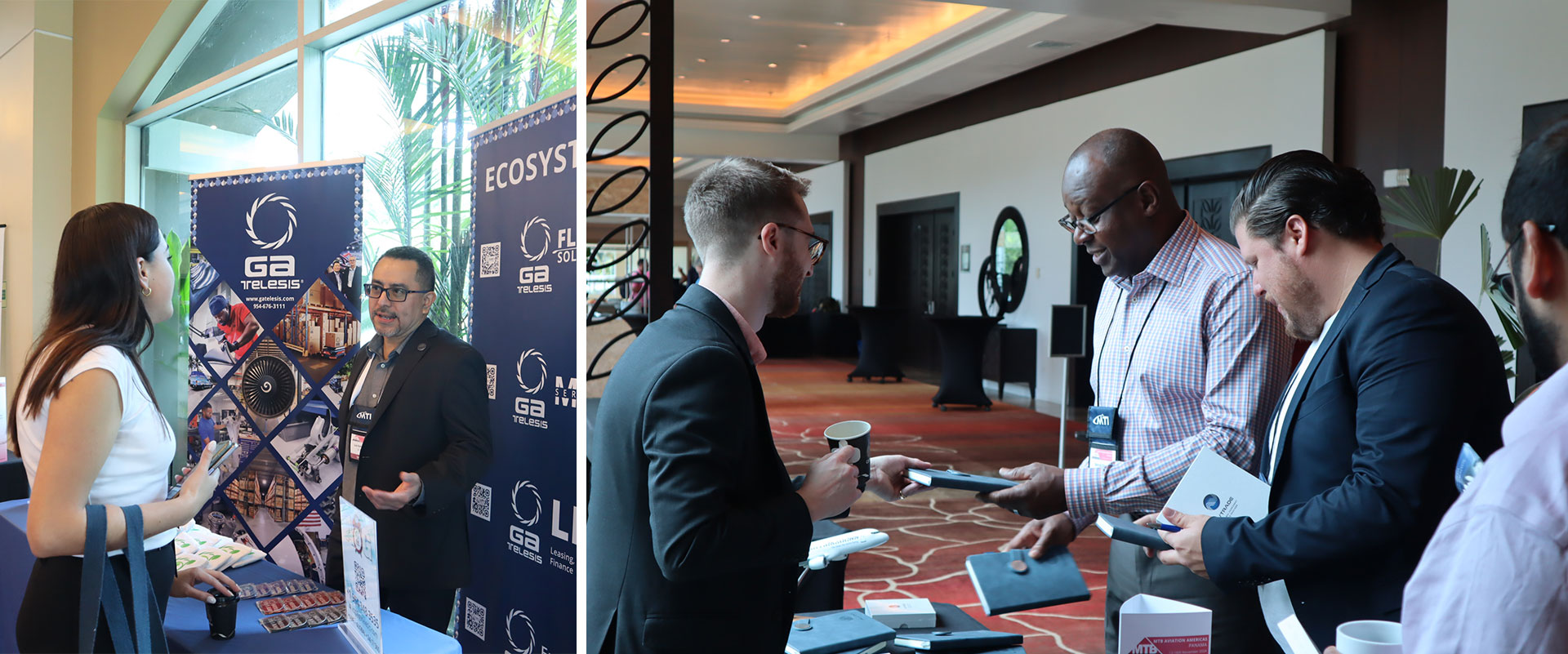 MTB Aviation Americas 2024 Wraps Up First Edition with Success in Panama, MTB Events. Image shows collage of two images of people at the tabletop presentations