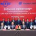 24 new container ships ordered by Hapag-Lloyd, MTB Events. Image shows Front row: Yuan Heng (Vice President NTS), Liu Haijin (CEO NTS), Dr. Maximilian Rothkopf (COO Hapag-Lloyd) Back left to right Zhou Jiliang (Director / Head of Clarksons NB China), Victor Heal (Director / Head of Container S&P), Chen Yajun (Sales Director NTS), Zhang Zhonglin (Vice General Manager NTS), Philipp Joerss (Senior Director Vessel Portfolio Management Hapag-Lloyd), Lars Petz (Manager Sale and Purchase Hapag-Lloyd), Captain Silke Lehmkoester (Managing Director Fleet), Zheng Zhong (Vice General Manager NTS), Ouyang Wenguang (Deputy Director of Sales Dept. NTS), Peter Love (Director / Head of Container NB Clarksons), Michael Rong (Director Clarksons Shanghai)