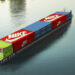 CMA CGM to Launch Zero-Emissions Inland Transport Solution in Vietnam, MTB Events. Image shows a tanker ship with containers made to look like Nike shoe boxes.