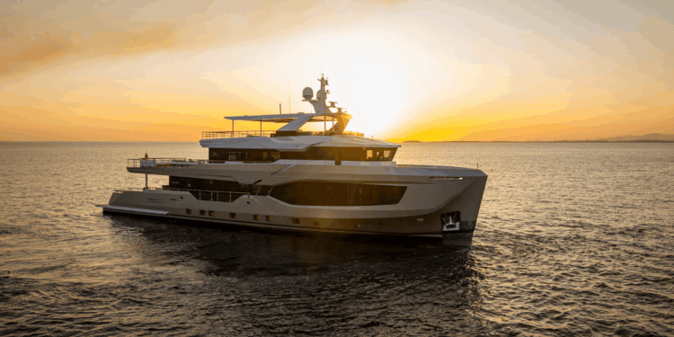 Image shows the Numarine 40MXP Superyacht out on the water at sunset. Numarine Unveils 40MXP: A New Era for the XP Series Begins, MTB Events.
