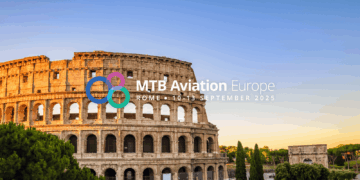 Image shows the colosseum at dusk with the MTB Aviation Europe logo ontop. Where Aviation Meets Opportunity: MTB Aviation Europe Lands in Rome, MTB Events