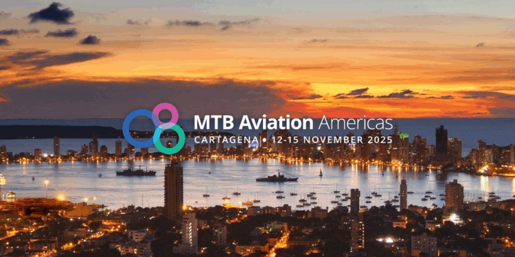 Image shows a skyline view of Cartagena on the sea at sunset with a colourful sky. Connecting the Americas: MTB Aviation Americas 2025 Takes Off in Cartagena, MTB Events.