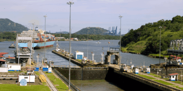 Image shows the container ship leaving the Miraflores lock, in Panama, towards the Pacific Ocean. Global Trade Artery Strengthens Panama’s Finances With Multibillion Transfer, MTB Events.