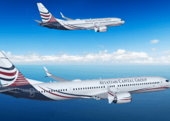 Image shows a digitally created image of two aircraft flying along side each other with ACG livery down the sides. ACG Reinforces Growth Strategy with 50 Boeing 737 MAX Aircraft, MTB Events.
