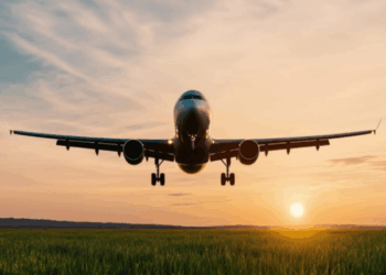 Image shows a plane flying at sunset above green grass. ASEAN Set to Become a Key Player in Global SAF Supply by 2050, MTB Events.