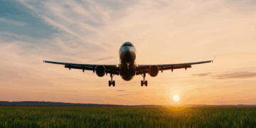 Image shows a plane flying at sunset above green grass. ASEAN Set to Become a Key Player in Global SAF Supply by 2050, MTB Events.