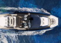 Image shows a top down birds eye view of one of the yachts sailing on the water. Manari Yachts Debuts a New Vision for Modern Yachting, MTB Events.