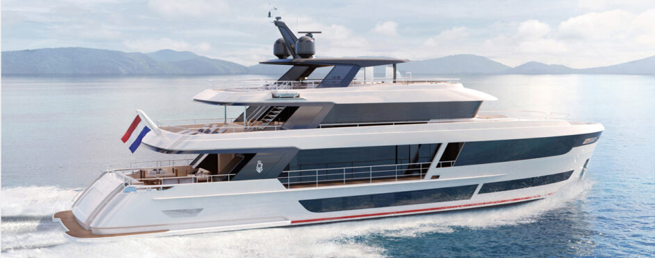 Two new orders for fully custom Van der Valks. MTB Events. image shows Project 111.11, superyacht, shown during dusk