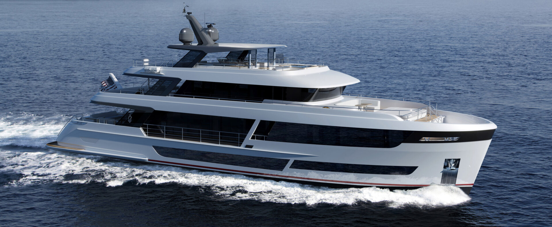 Two new orders for fully custom Van der Valks. MTB Events. image shows Project 111.11, superyacht, shown during dusk