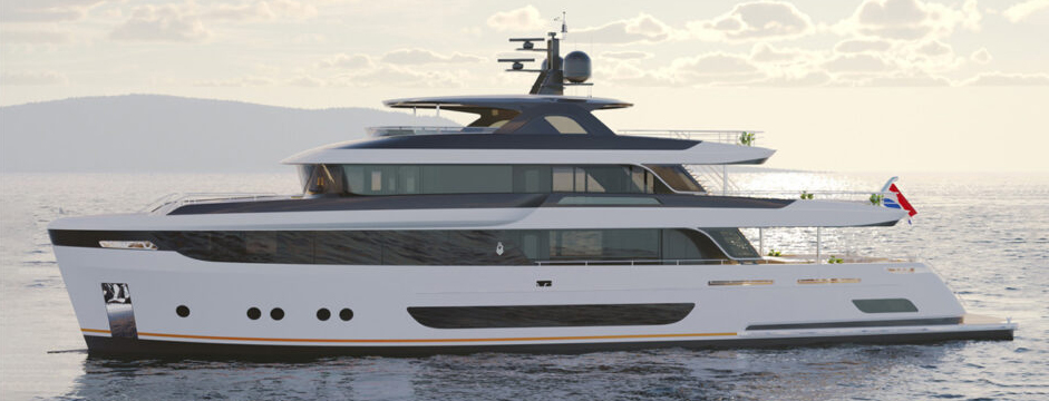 Two new orders for fully custom Van der Valks. MTB Events. image shows Project Samba, superyacht, shown during dusk